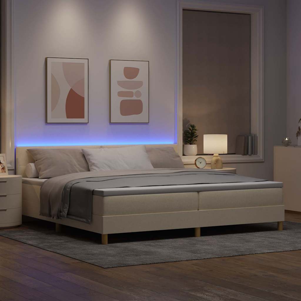 LED Box Spring Krevet s jastukom Krema 200 x 200 cm tkanina