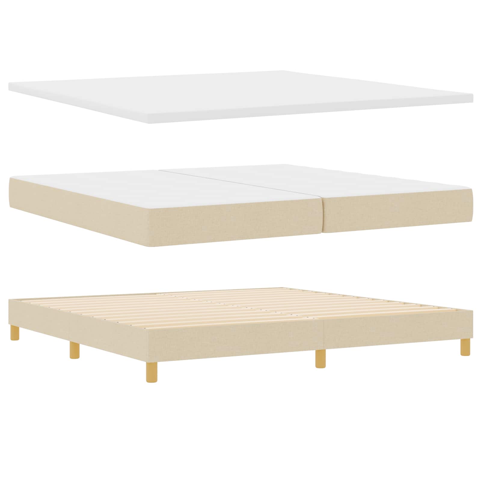 LED Box Spring Krevet s jastukom Krema 200 x 200 cm tkanina