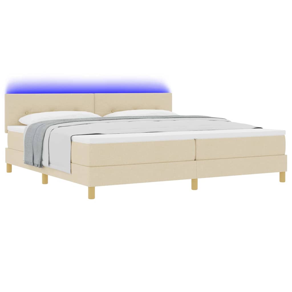 LED Box Spring Krevet s jastukom Krema 200 x 200 cm tkanina
