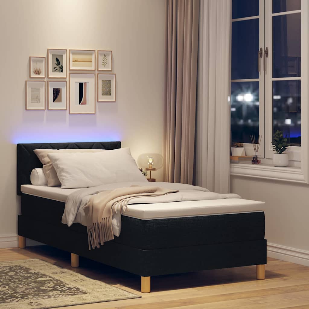 LED Box Spring Krevet s LED trakama Crna 90 x 190 cm tkanina