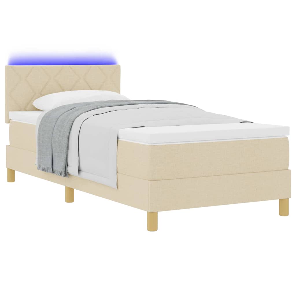 LED Box Spring Krevet s LED trakama Krema 90 x 190 cm tkanina