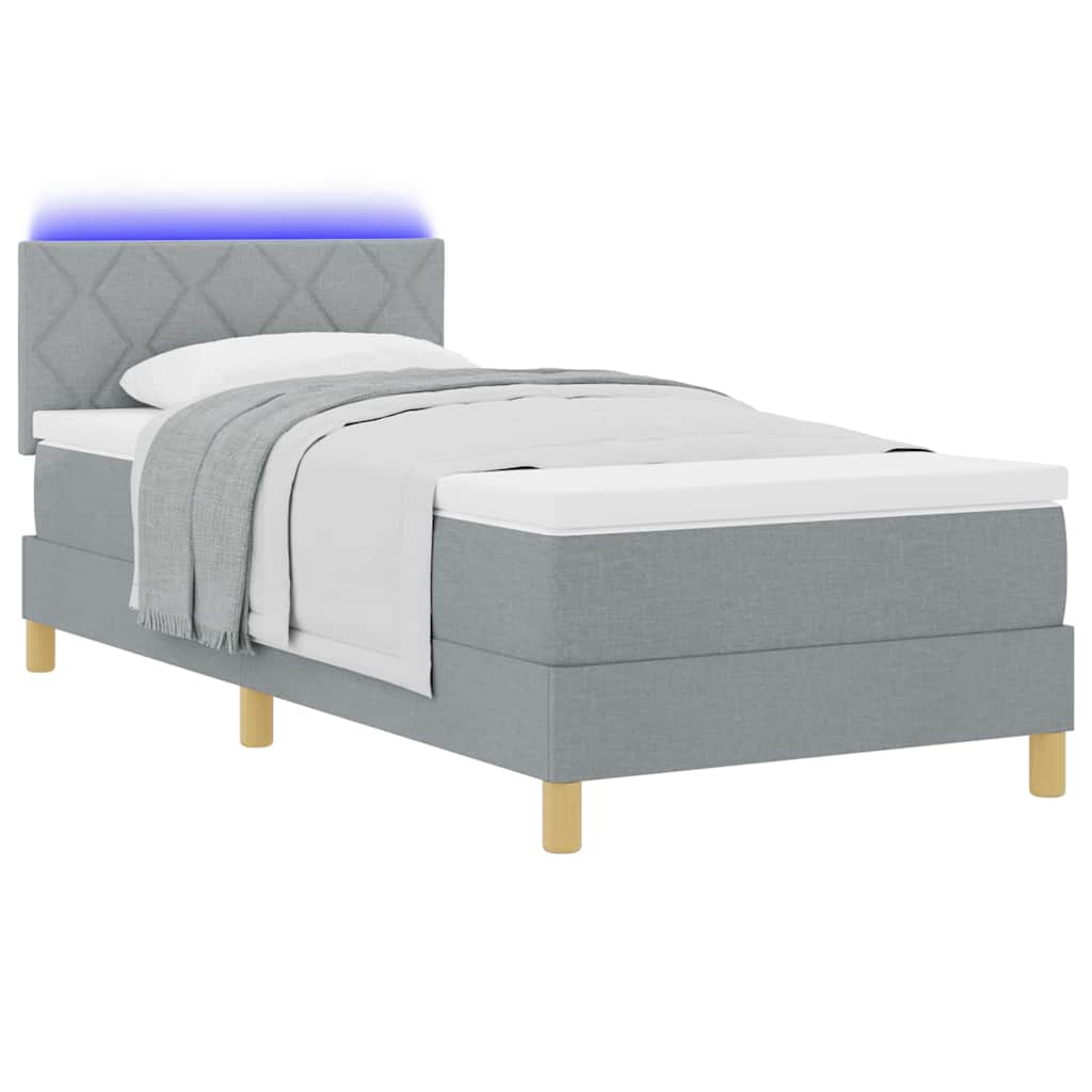 LED Box Spring Krevet Svijetlo siva 90 x 200 cm tkanina