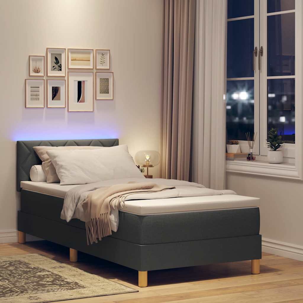 LED Box Spring Krevet Tamno siva 100 x 200 cm tkanina
