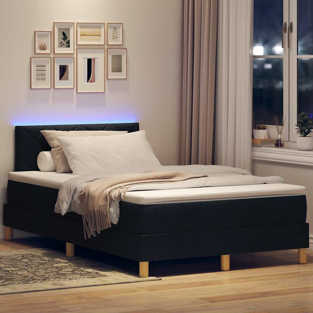 LED Box Spring Krevet s jastukom Crna 120 x 190 cm tkanina