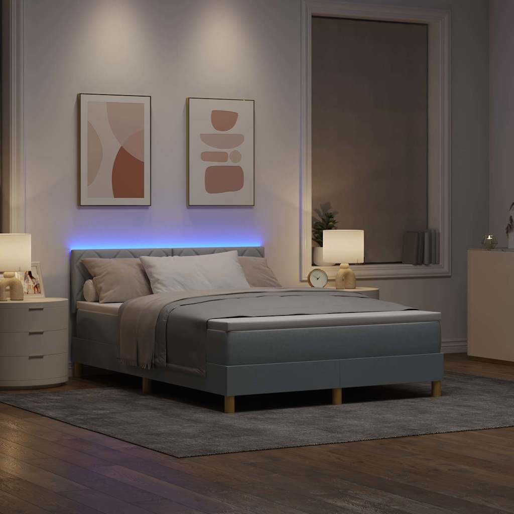 LED Box Spring Krevet Svijetlo siva 160 x 200 cm tkanina