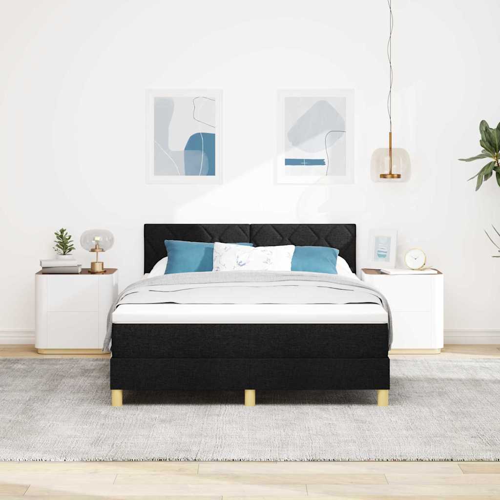 LED Box Spring Krevet s LED trakama Crna 160 x 200 cm tkanina