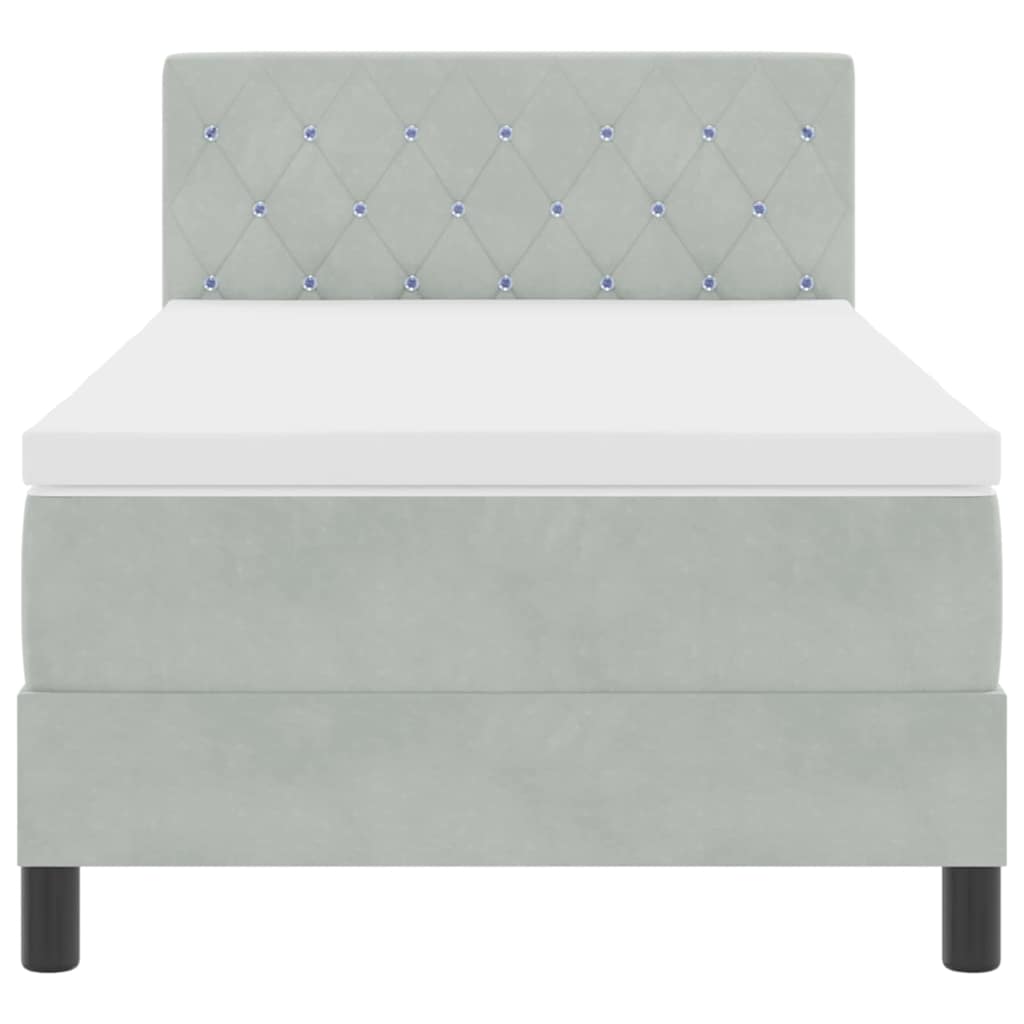 LED Box Spring Krevet Svijetlo siva 90 x 190 cm Baršun