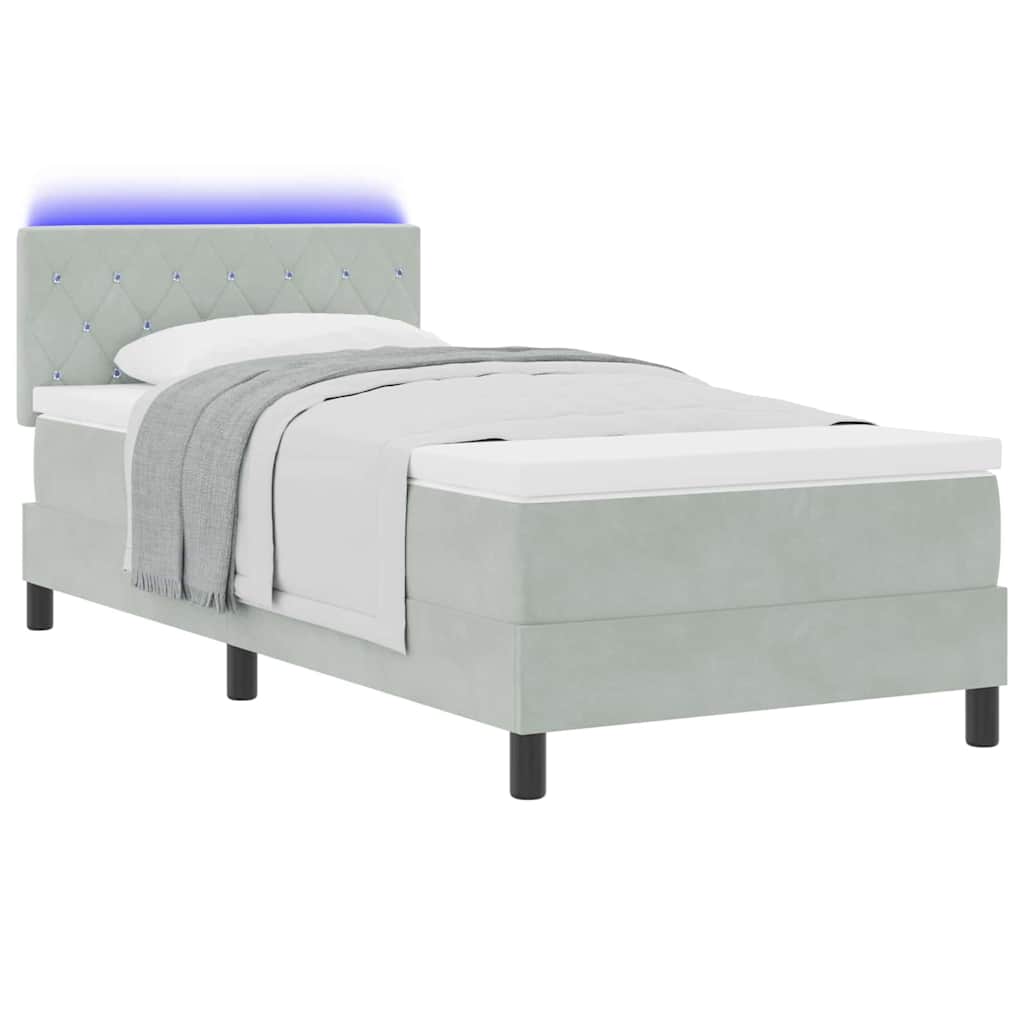 LED Box Spring Krevet Svijetlo siva 90 x 190 cm Baršun