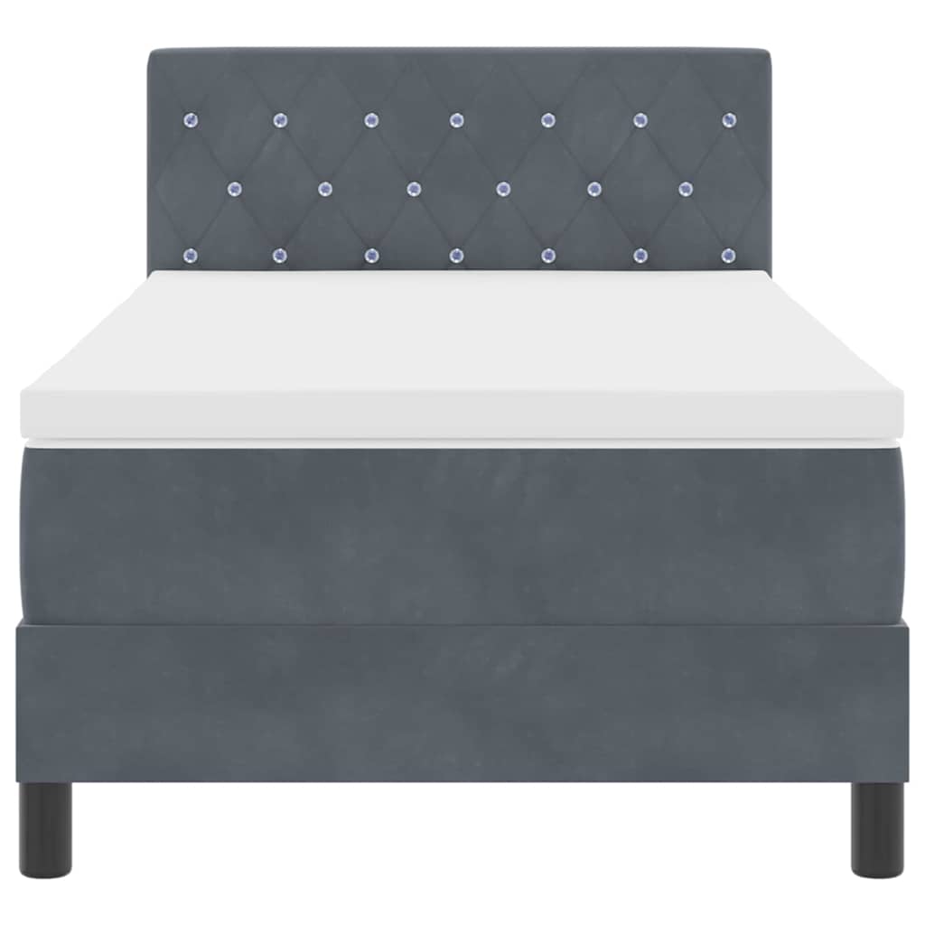 LED Box Spring Krevet s madracem Tamno siva 90 x 190 cm Baršun
