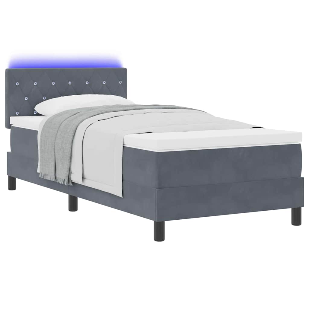 LED Box Spring Krevet s madracem Tamno siva 90 x 200 cm Baršun