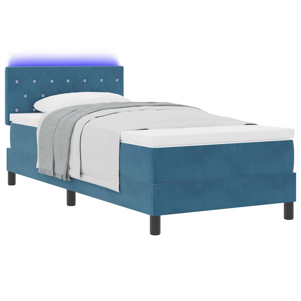 LED Box Spring Krevet s madracem Tamno plava 90 x 200 cm Baršun
