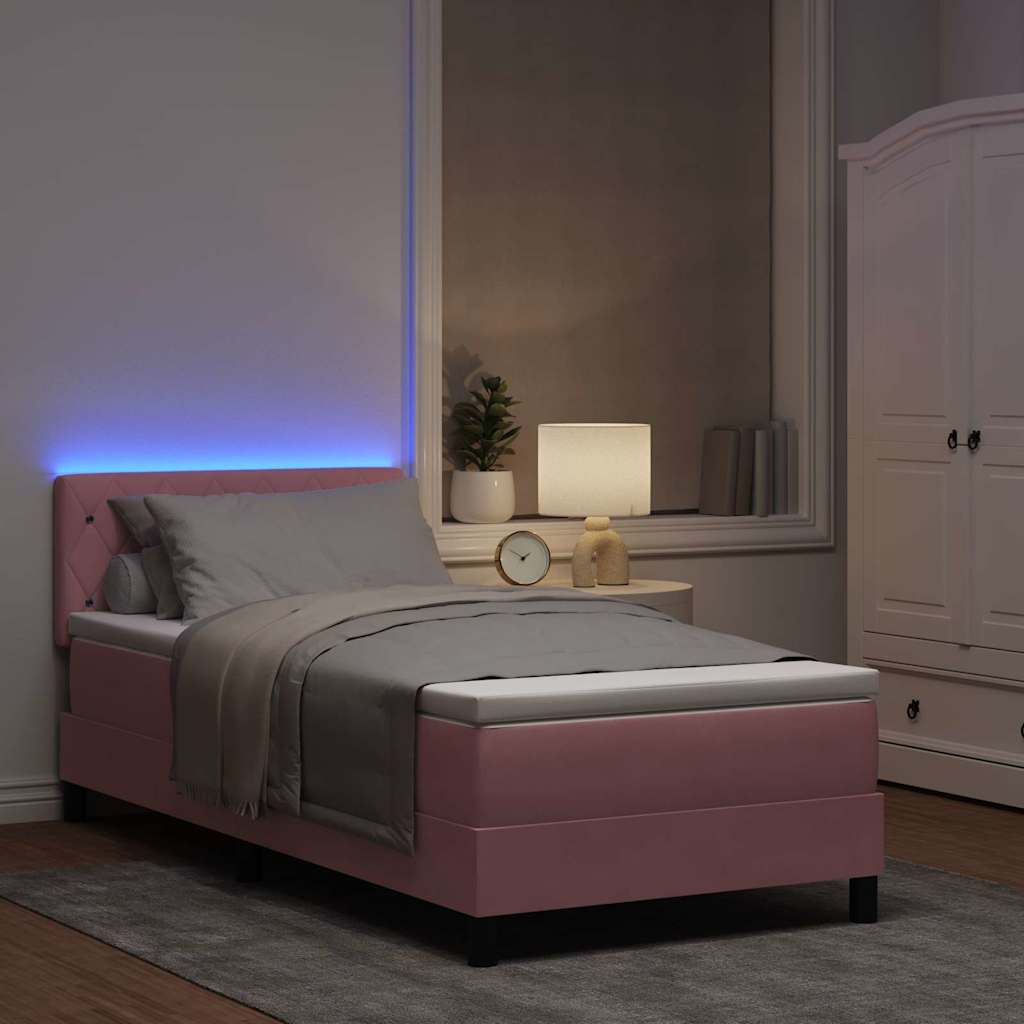 LED Box Spring Krevet s madracem Ružičasta 90 x 200 cm Baršun
