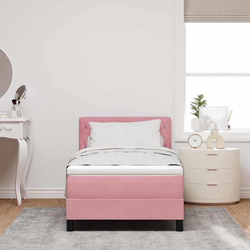LED Box Spring Krevet s madracem Ružičasta 90 x 200 cm Baršun