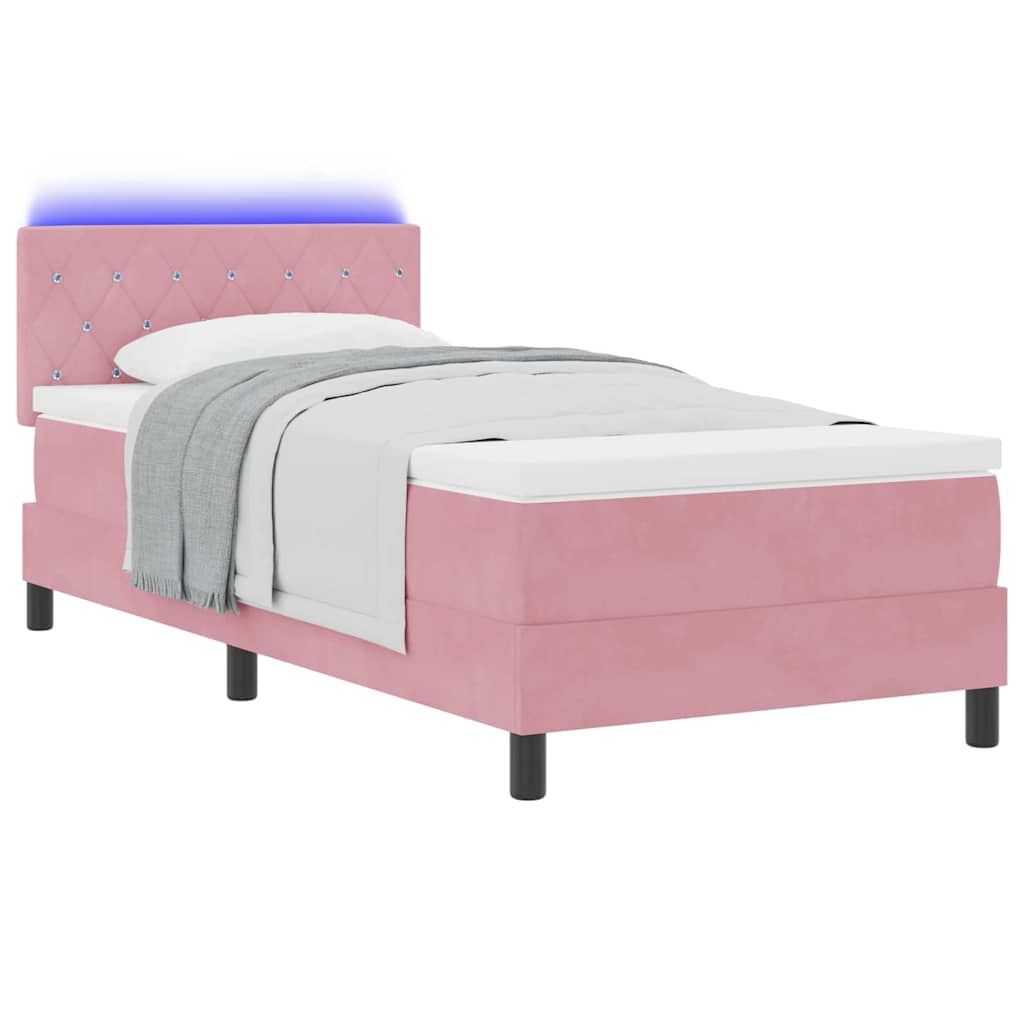 LED Box Spring Krevet s madracem Ružičasta 90 x 200 cm Baršun