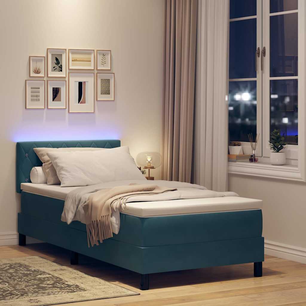 LED Box Spring Krevet Tamno plava 100 x 200 cm Baršun