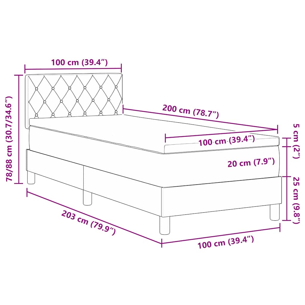 LED Box Spring Krevet Tamno plava 100 x 200 cm Baršun