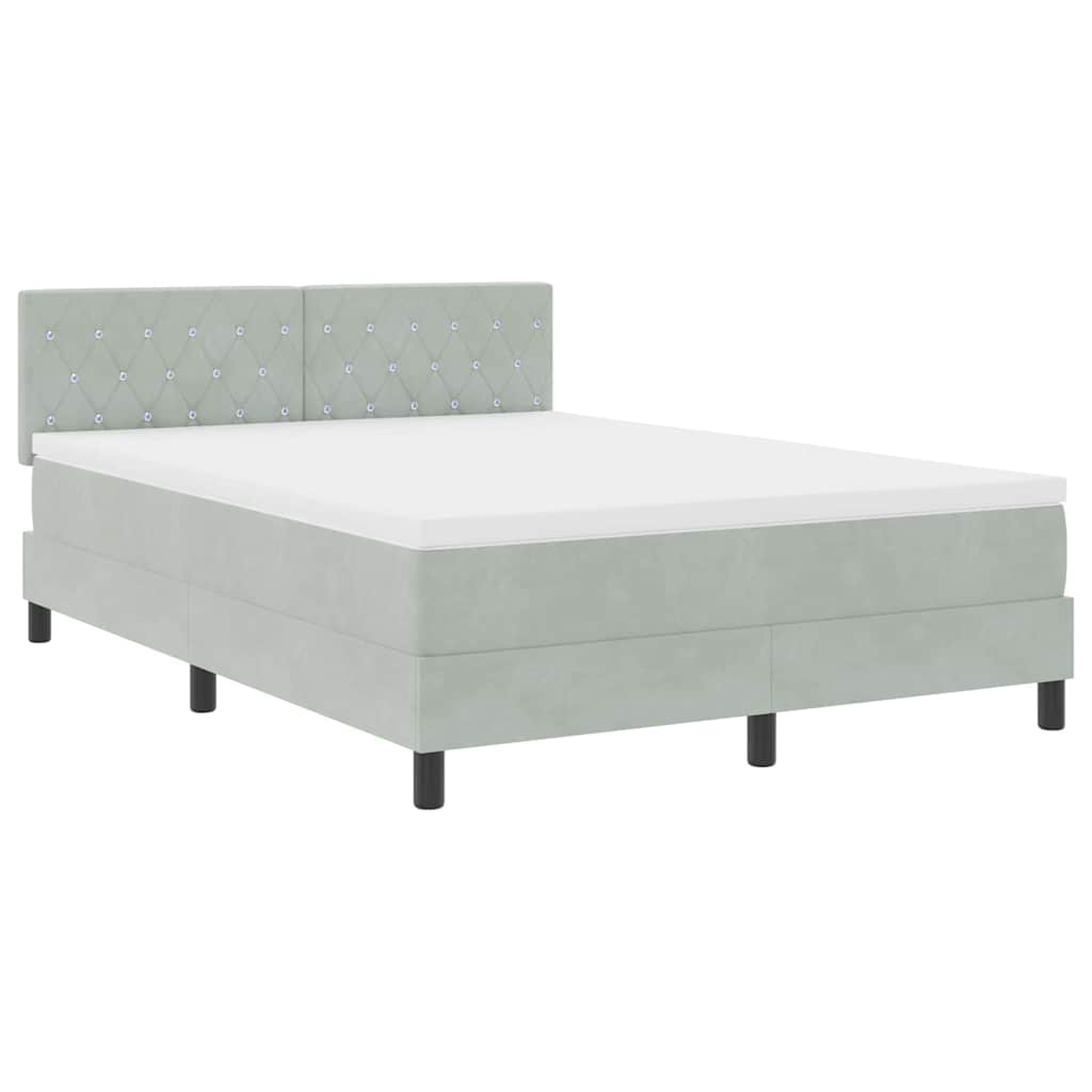 LED Box Spring Krevet Svijetlo siva 140 x 190 cm Baršun
