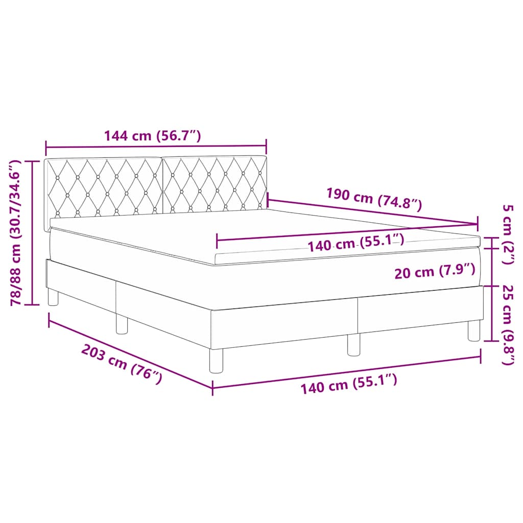 LED Box Spring Krevet s madracem Tamno siva 140 x 190 cm Baršun