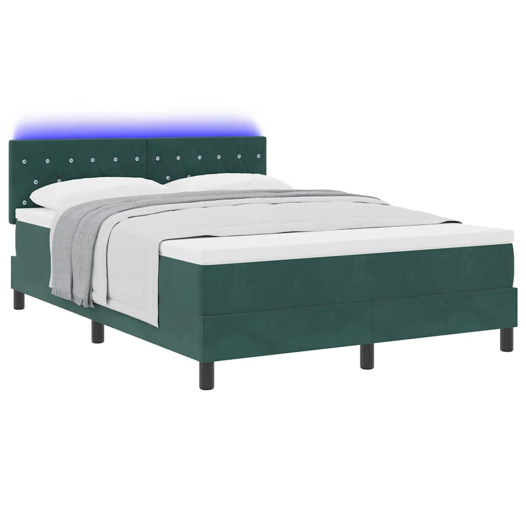 LED Box Spring Krevet Tamnozelena 140 x 190 cm Baršun