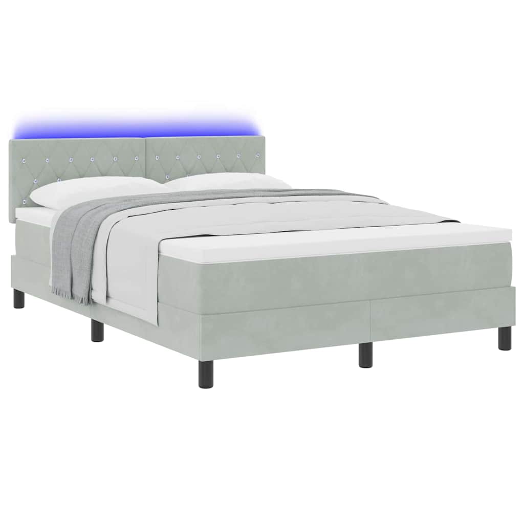 LED Box Spring Krevet Svijetlo siva 140 x 200 cm Baršun