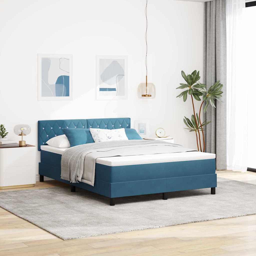LED Box Spring Krevet Tamno plava 140 x 200 cm Baršun