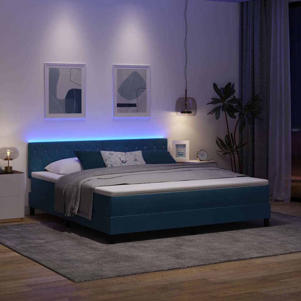 LED Box Spring Krevet Tamno plava 180 x 200 cm Baršun