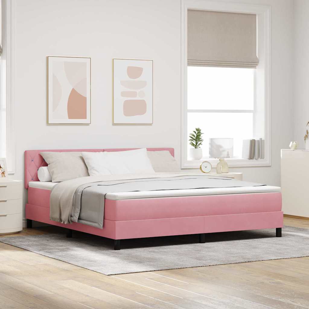 LED Box Spring Krevet s madracem Ružičasta 180 x 200 cm Baršun