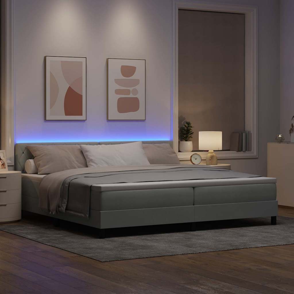 LED Box Spring Krevet Svijetlo siva 200 x 200 cm Baršun