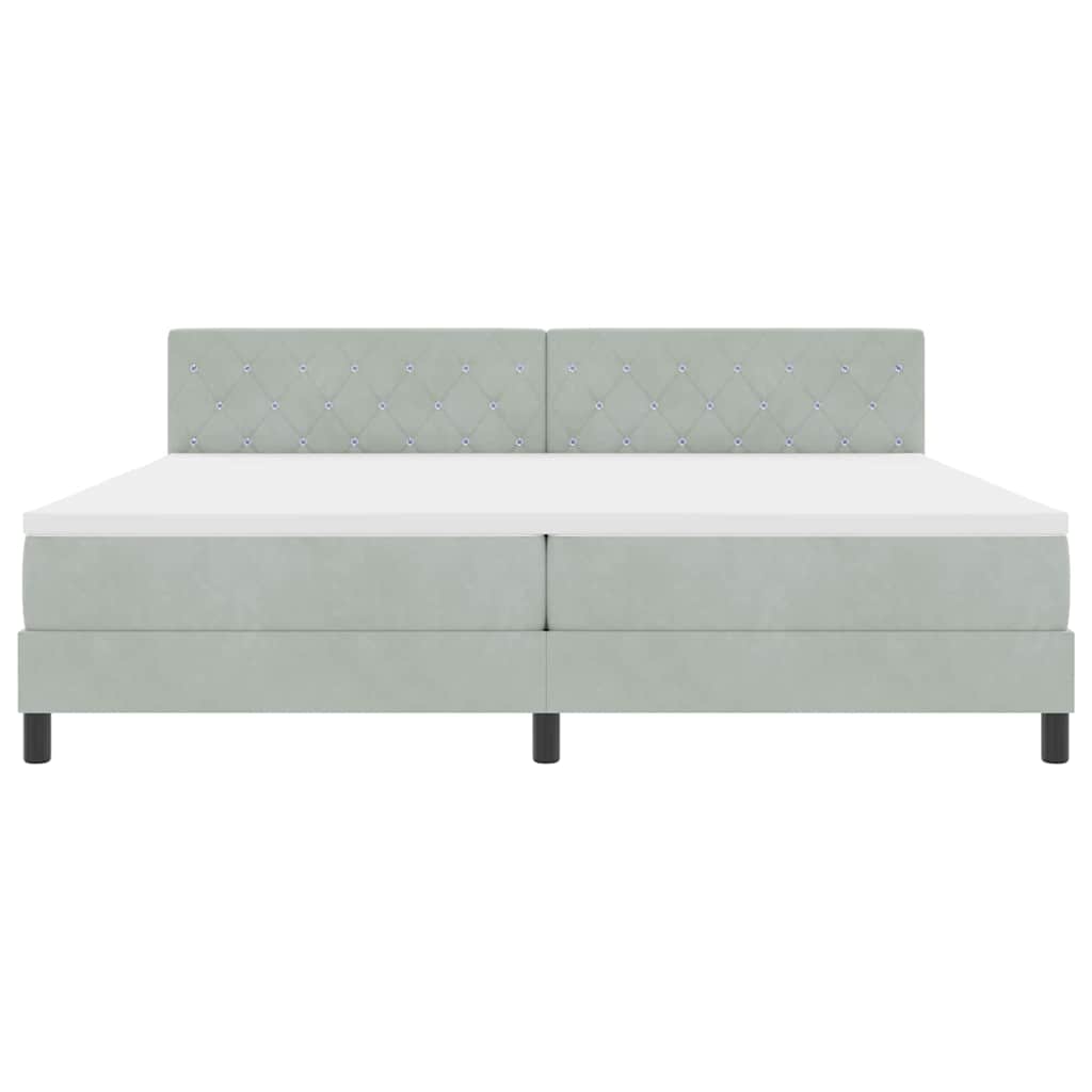 LED Box Spring Krevet Svijetlo siva 200 x 200 cm Baršun