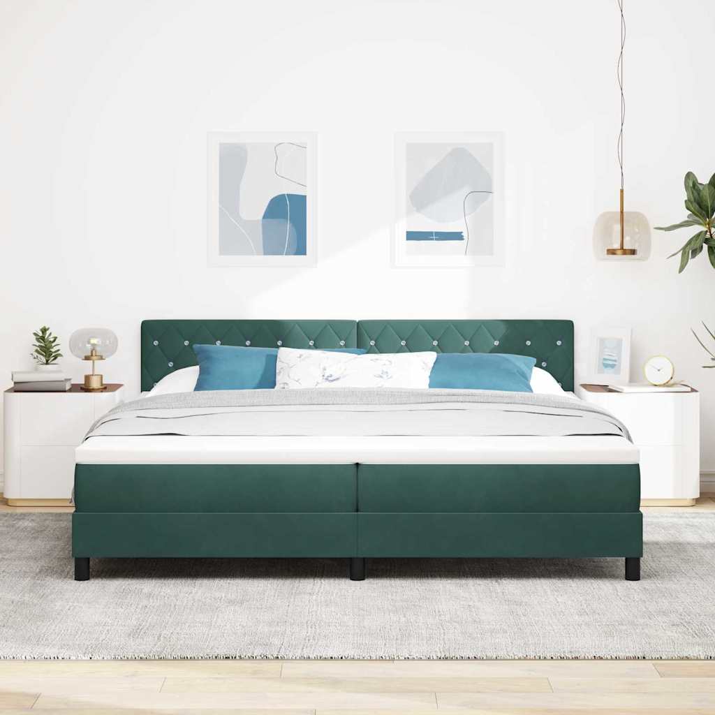 LED Box Spring Krevet Tamnozelena 200 x 200 cm Baršun