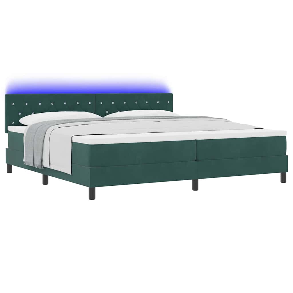 LED Box Spring Krevet Tamnozelena 200 x 200 cm Baršun