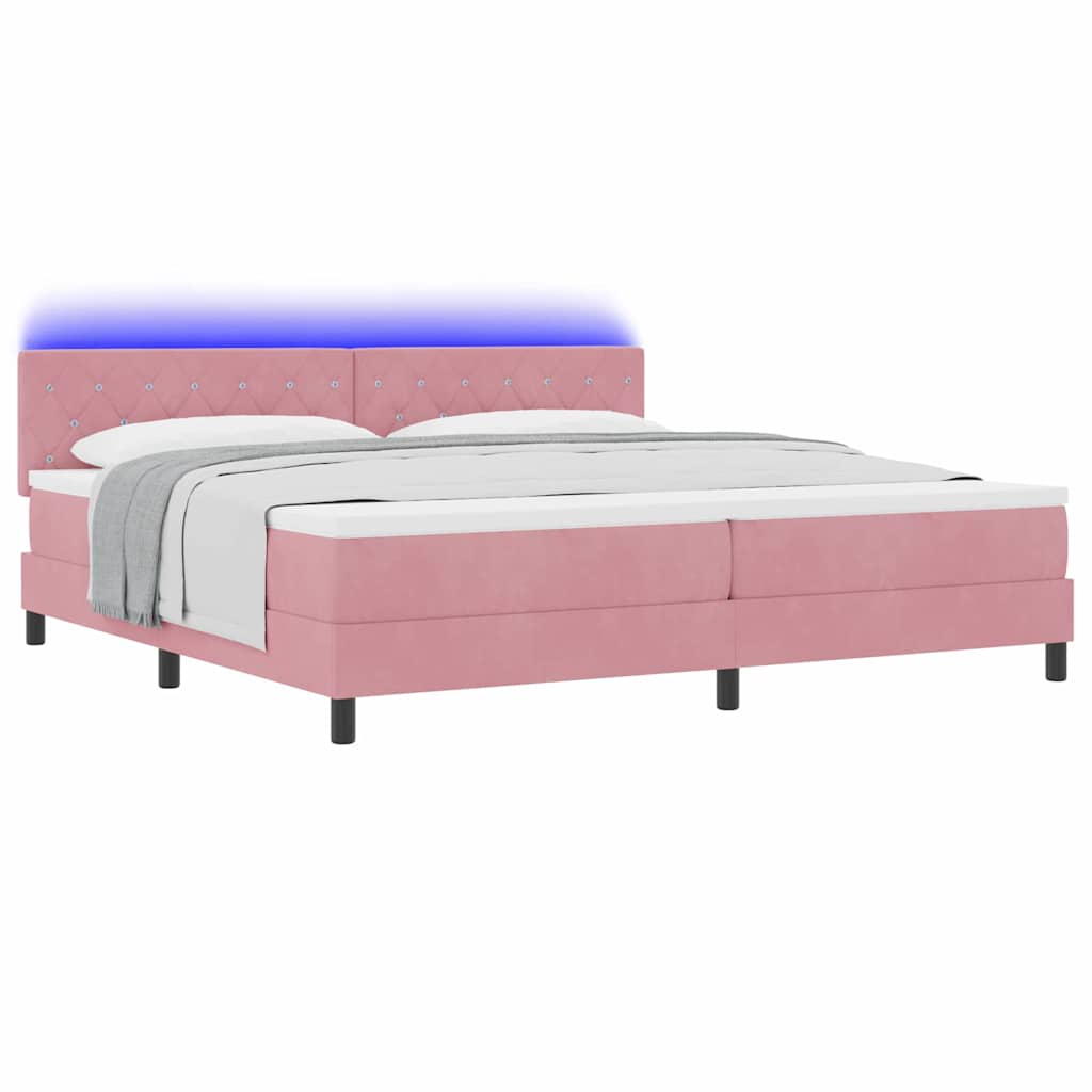 LED Box Spring Krevet Ružičasta 200 x 200 cm Baršun