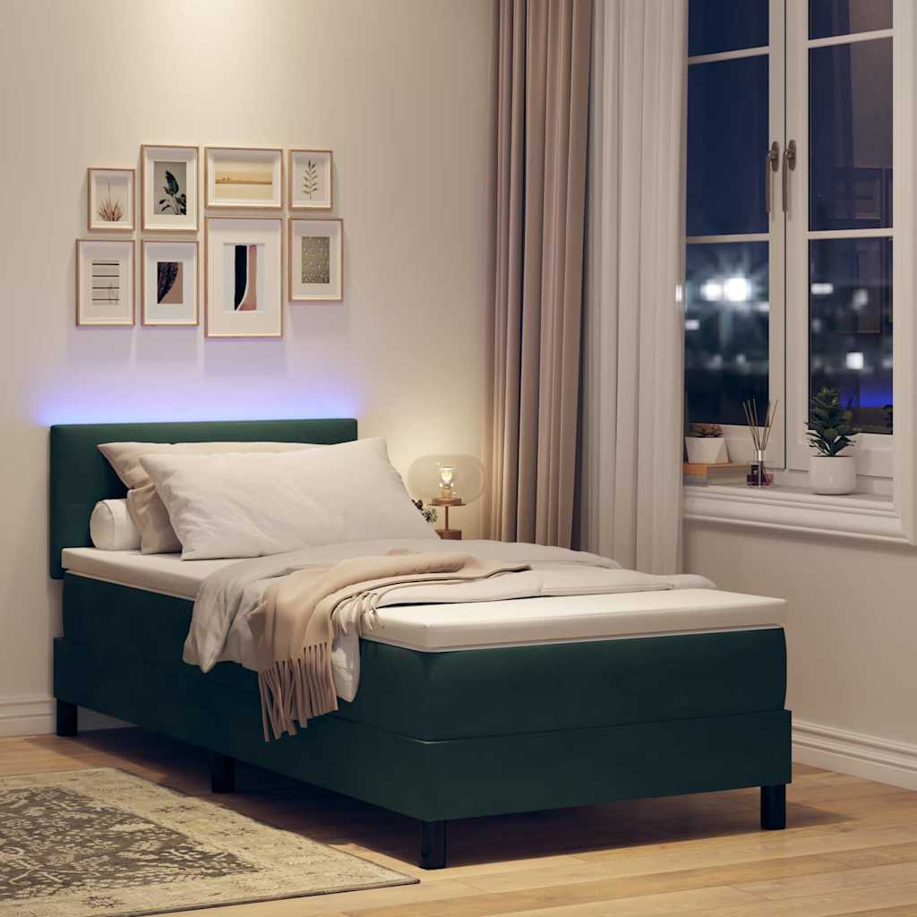 LED Box Spring Krevet s madracem Tamnozelena 80 x 200 cm Baršun