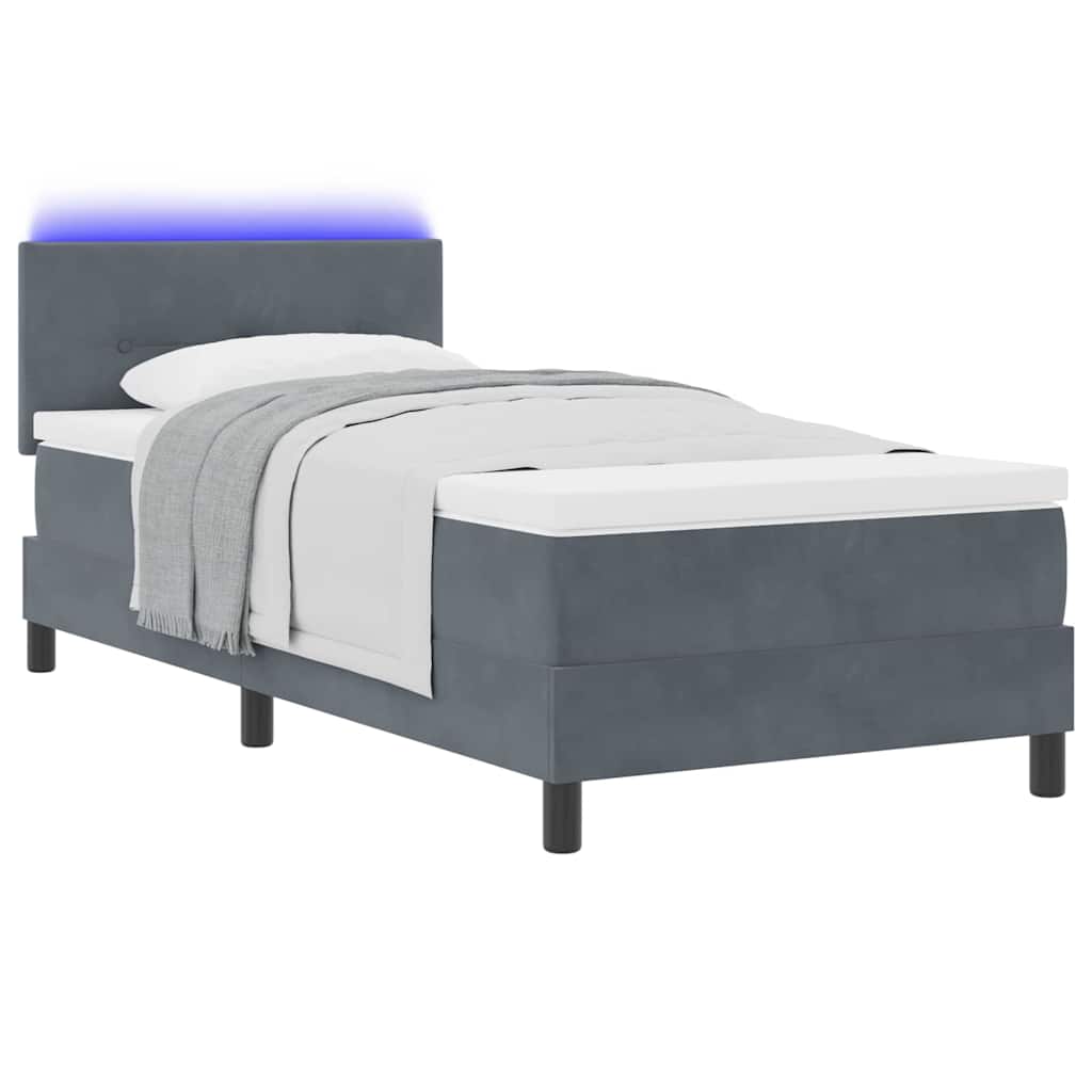 LED Box Spring Krevet s madracem Tamno siva 90 x 200 cm Baršun