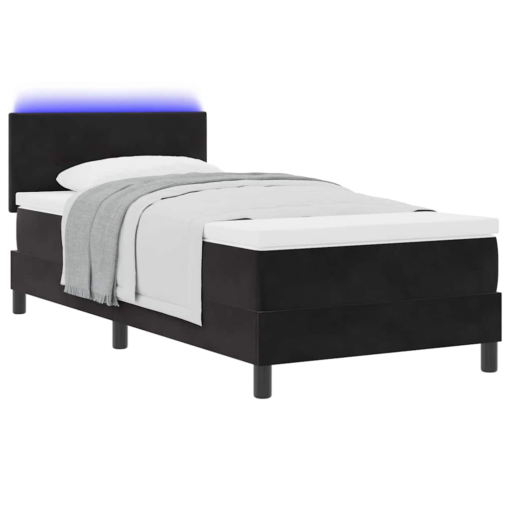 LED Box Spring Krevet s madracem Crna 90 x 200 cm Baršun