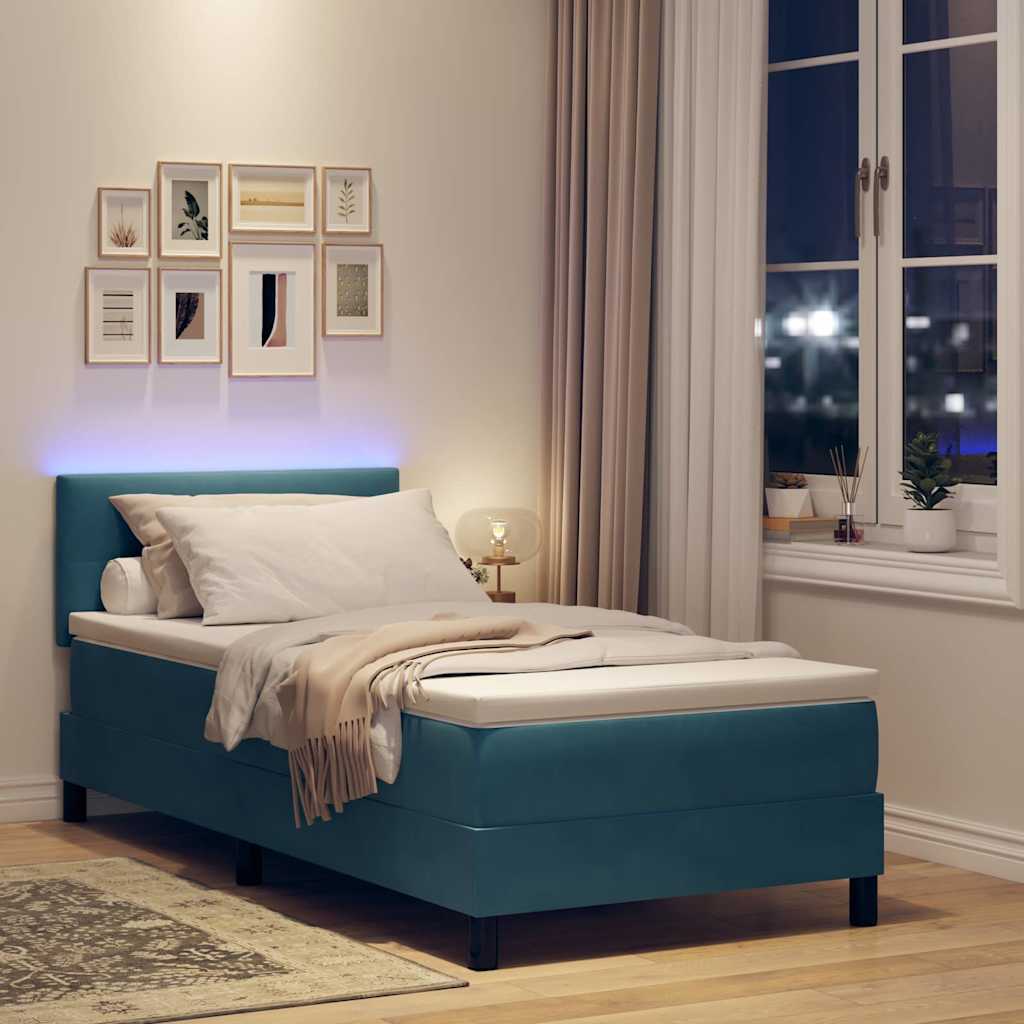 LED Box Spring Krevet Tamno plava 90 x 200 cm Baršun