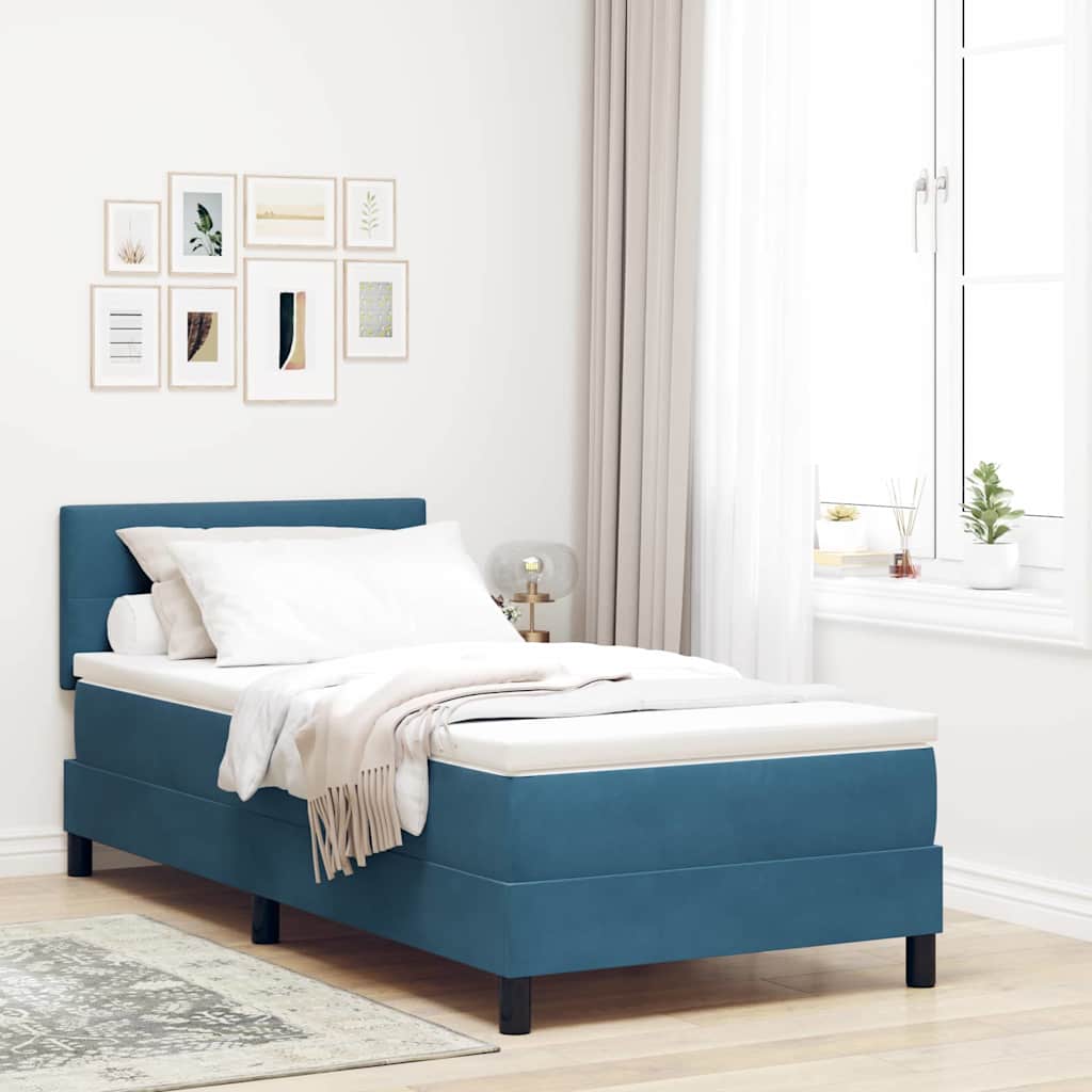 LED Box Spring Krevet Tamno plava 90 x 200 cm Baršun