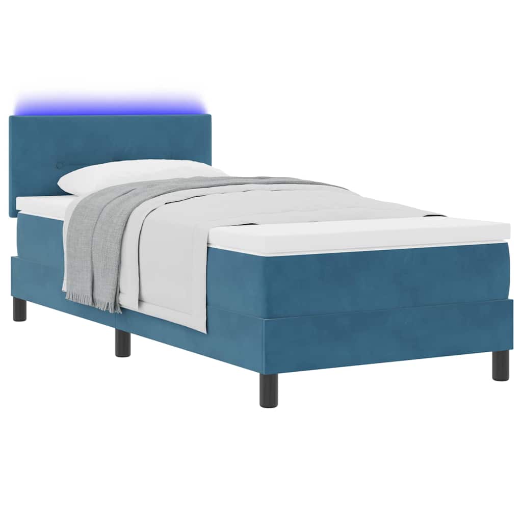 LED Box Spring Krevet Tamno plava 90 x 200 cm Baršun