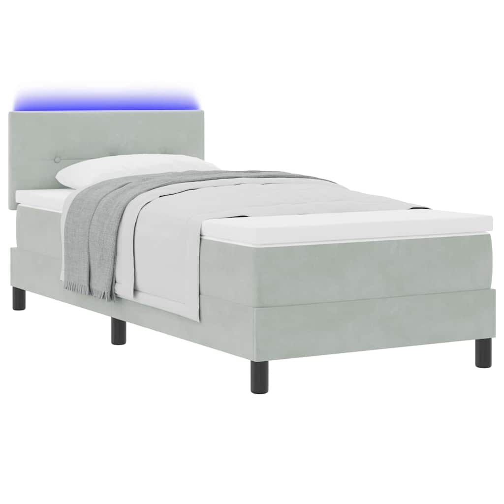 LED Box Spring Krevet Svijetlo siva 100 x 200 cm Baršun