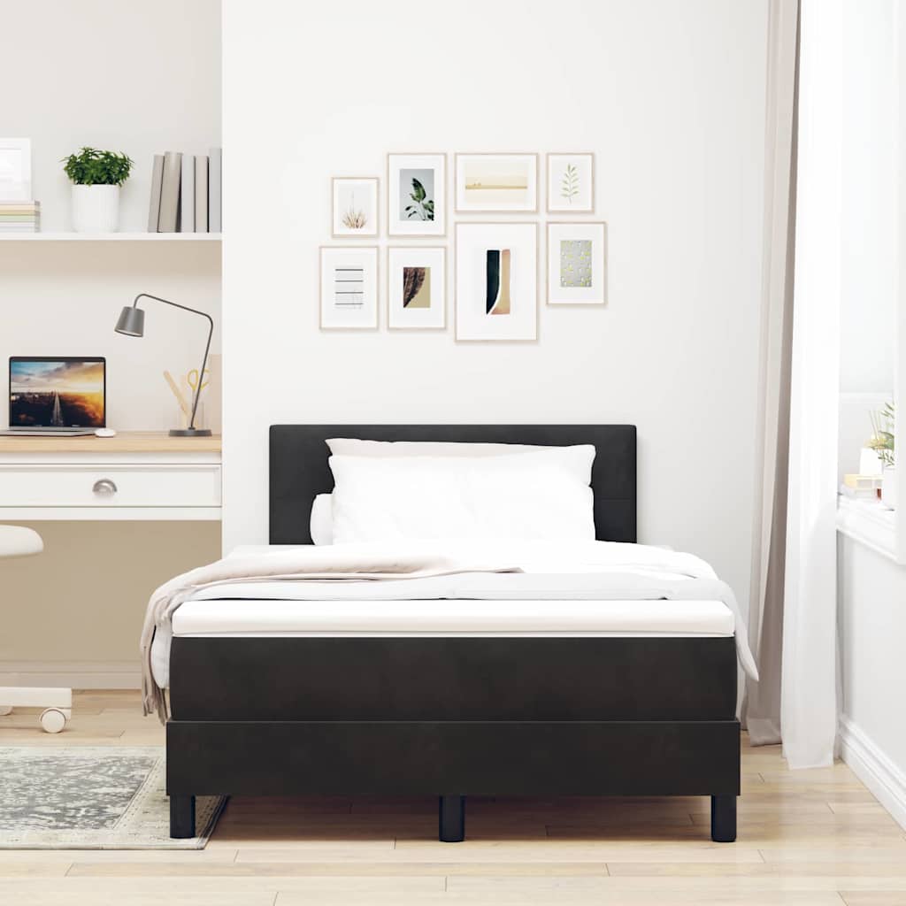 LED Box Spring Krevet s madracem Crna 120 x 190 cm Baršun