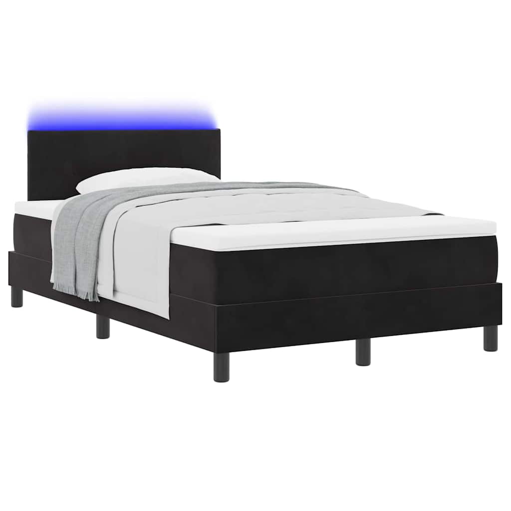 LED Box Spring Krevet s madracem Crna 120 x 190 cm Baršun