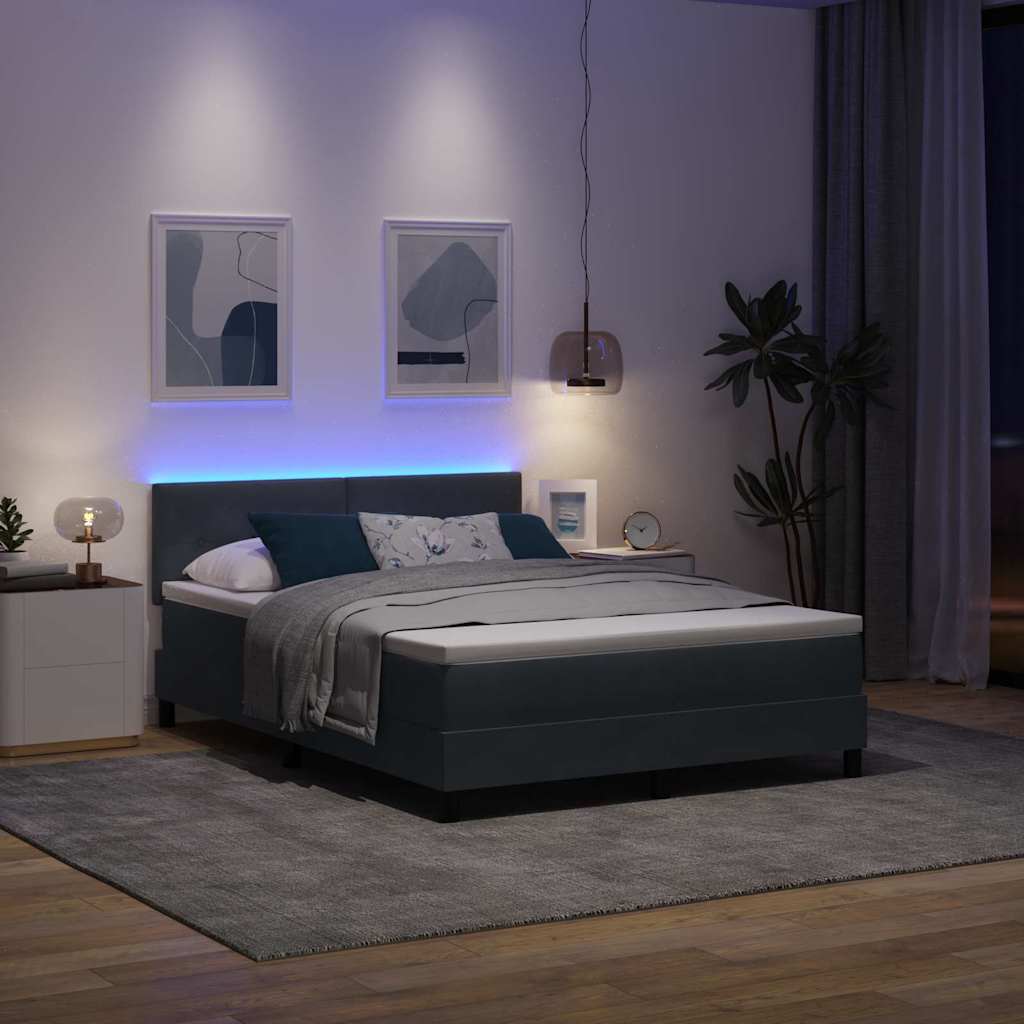 LED Box Spring Krevet Tamno siva 140 x 190 cm Baršun