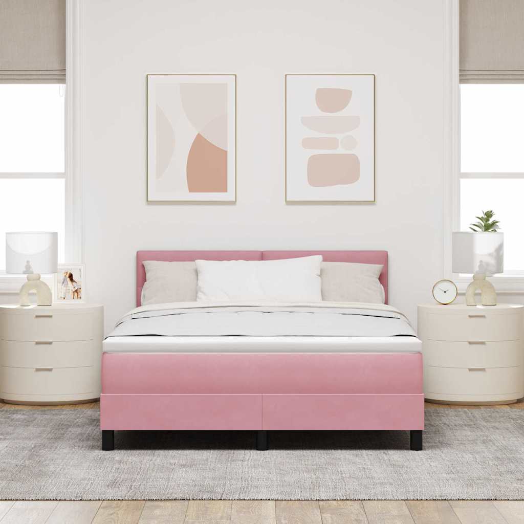 LED Box Spring Krevet s madracem Ružičasta 140 x 190 cm Baršun