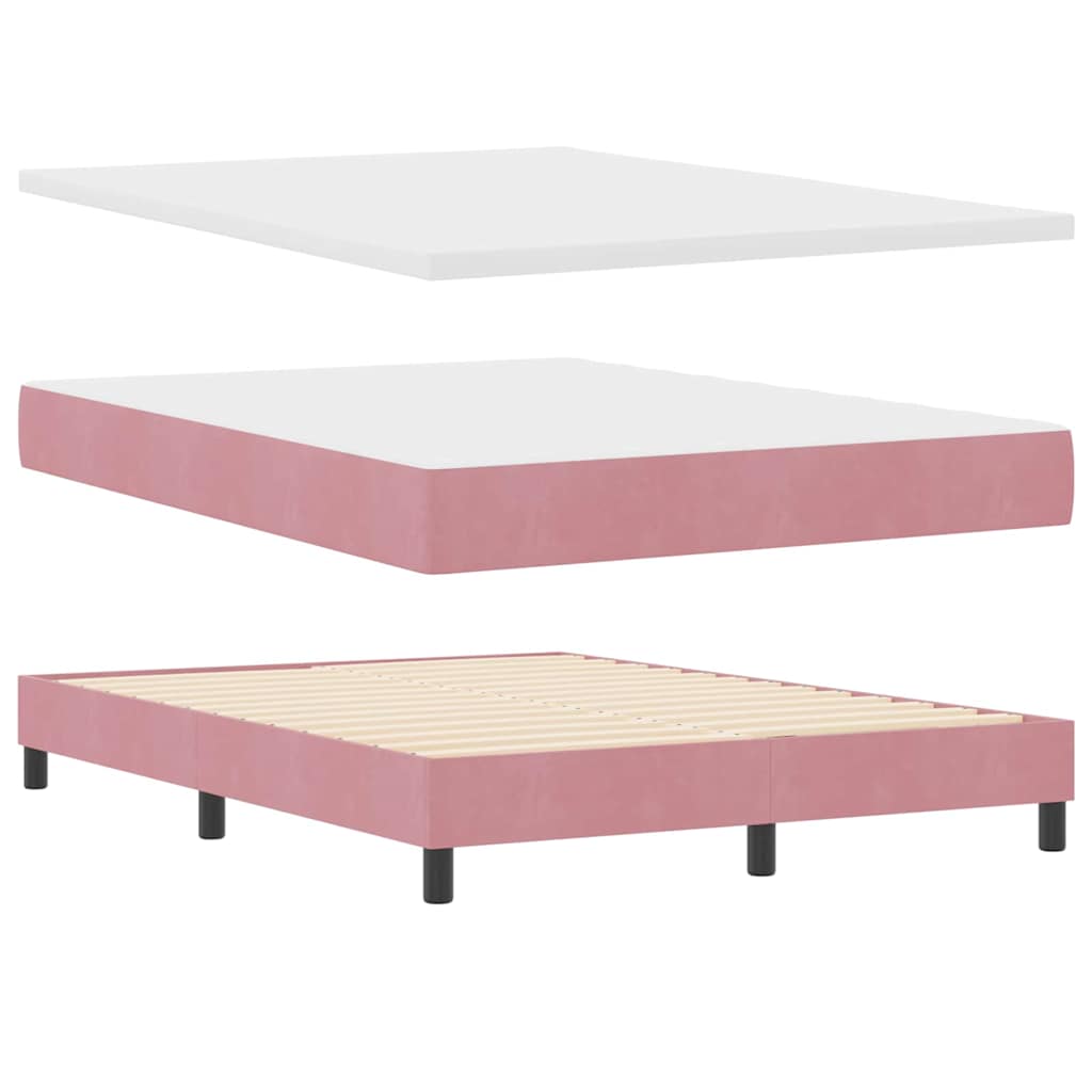 LED Box Spring Krevet s madracem Ružičasta 140 x 190 cm Baršun