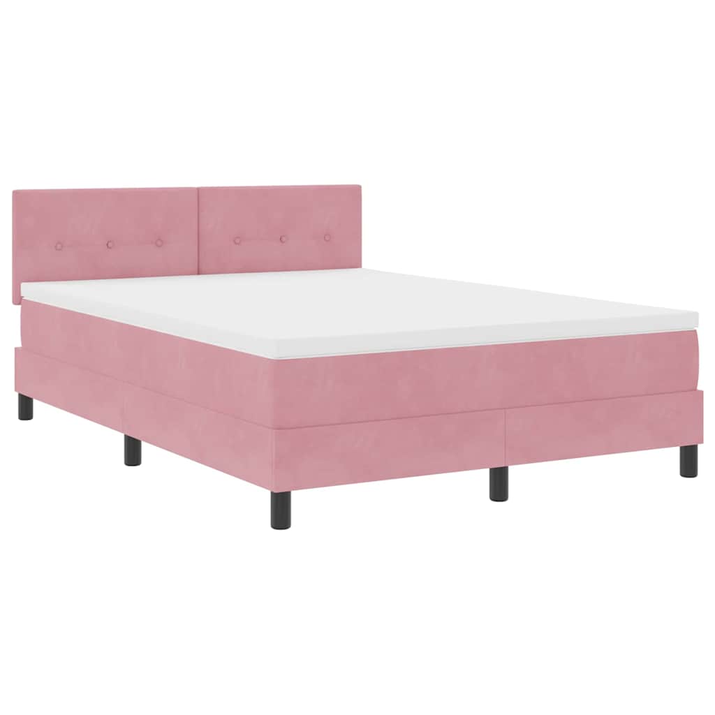 LED Box Spring Krevet s madracem Ružičasta 140 x 200 cm Baršun