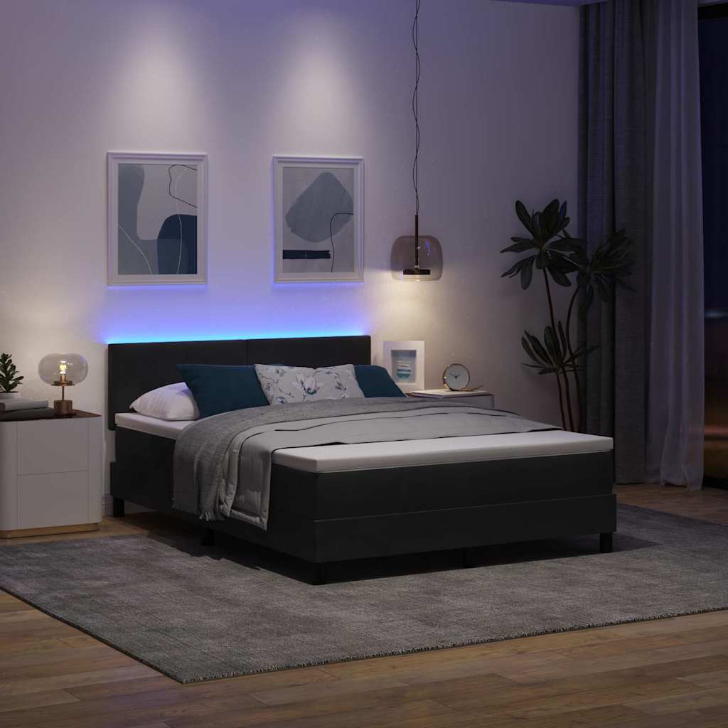 LED Box Spring Krevet s madracem Crna 160 x 200 cm Baršun