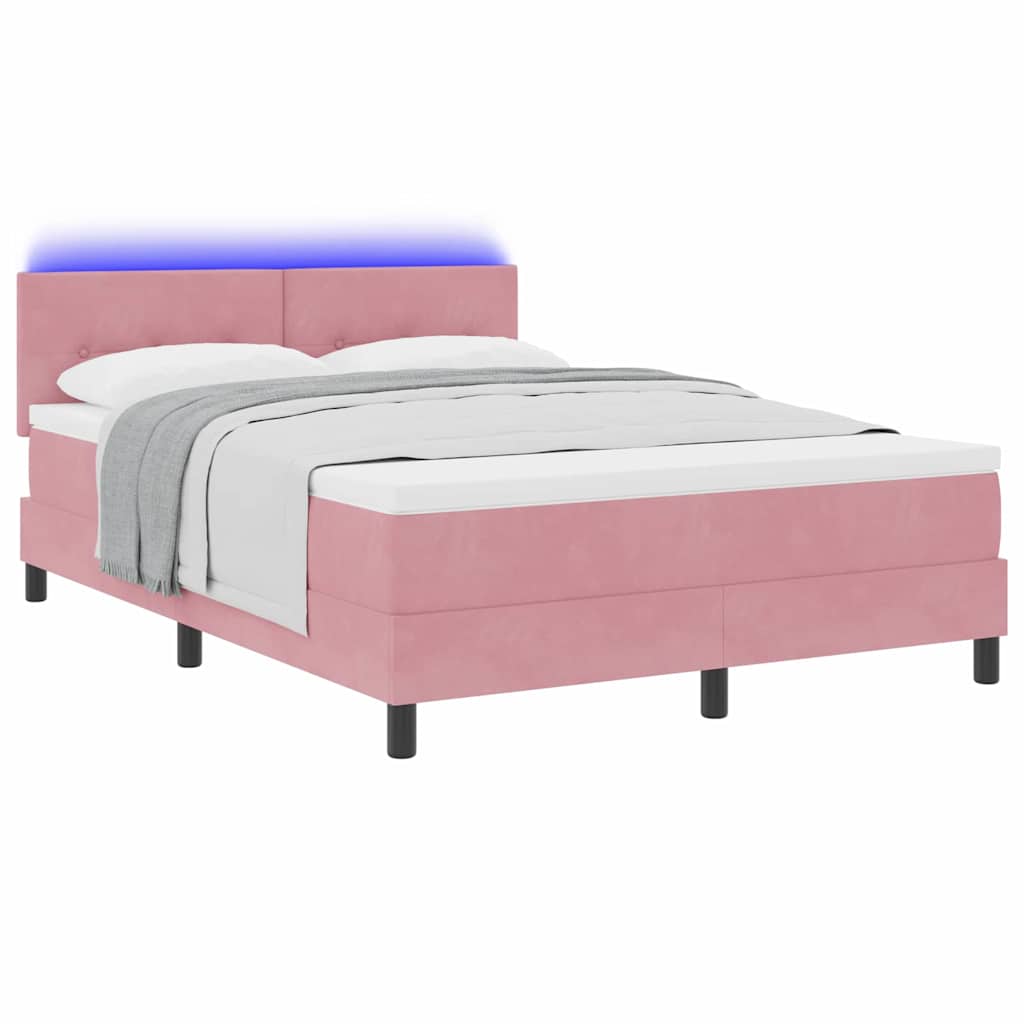 LED Box Spring Krevet s madracem Ružičasta 160 x 200 cm Baršun