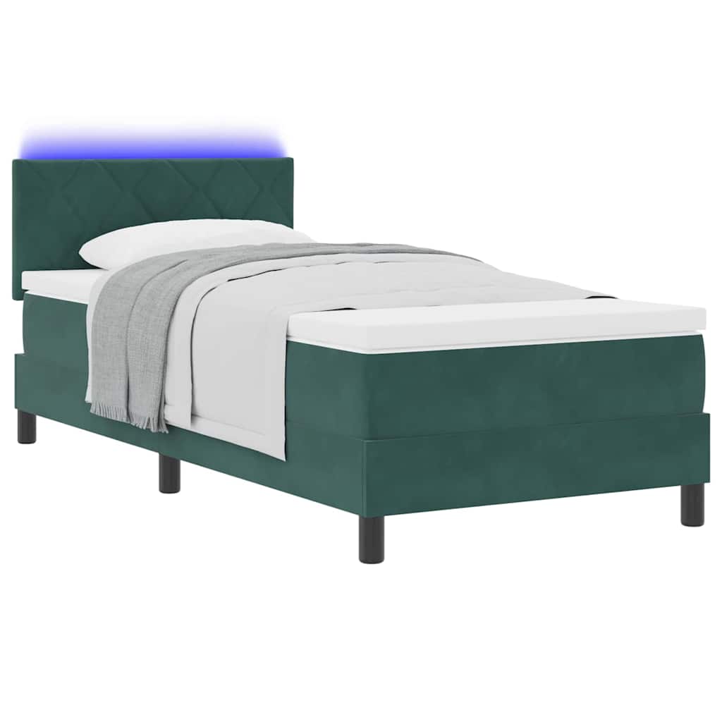 LED Box Spring Krevet s madracem Tamnozelena 90 x 190 cm Baršun