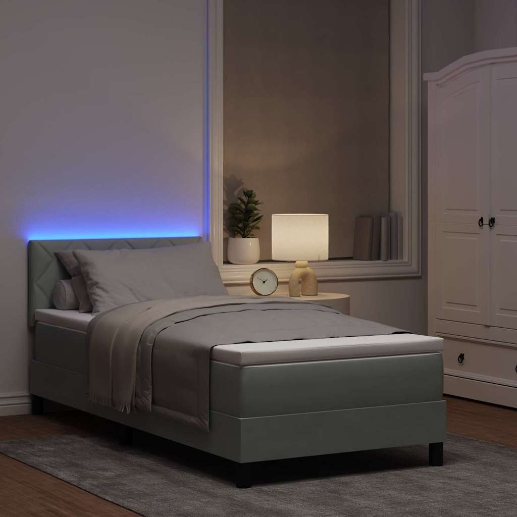 LED Box Spring Krevet Svijetlo siva 100 x 200 cm Baršun