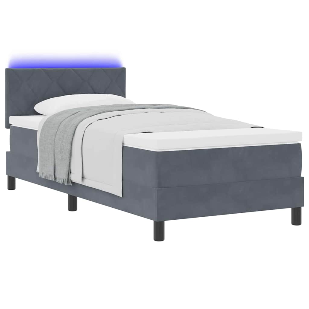 LED Box Spring Krevet Tamno siva 100 x 200 cm Baršun